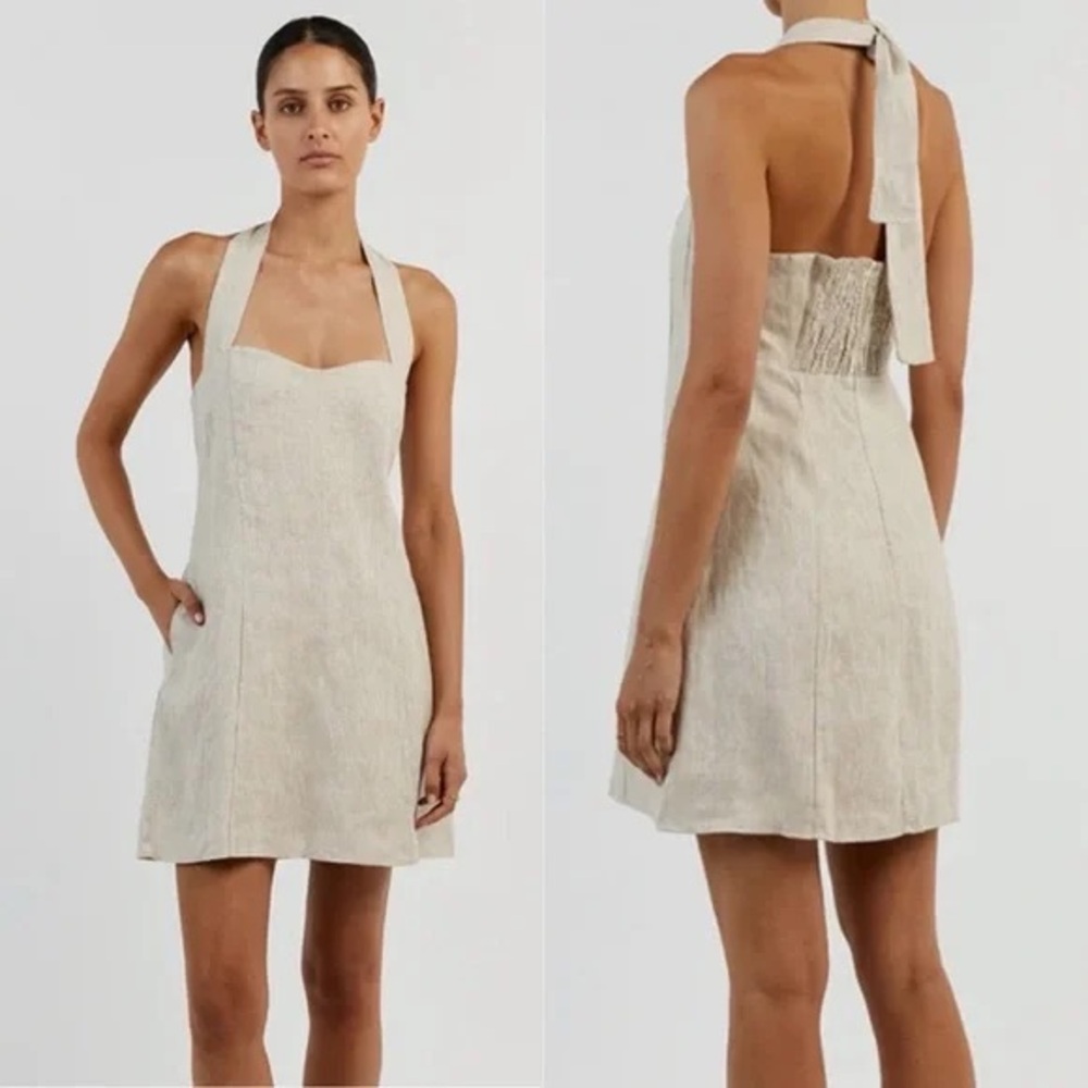 Dissh linen Willow natural halter mini dress size 2